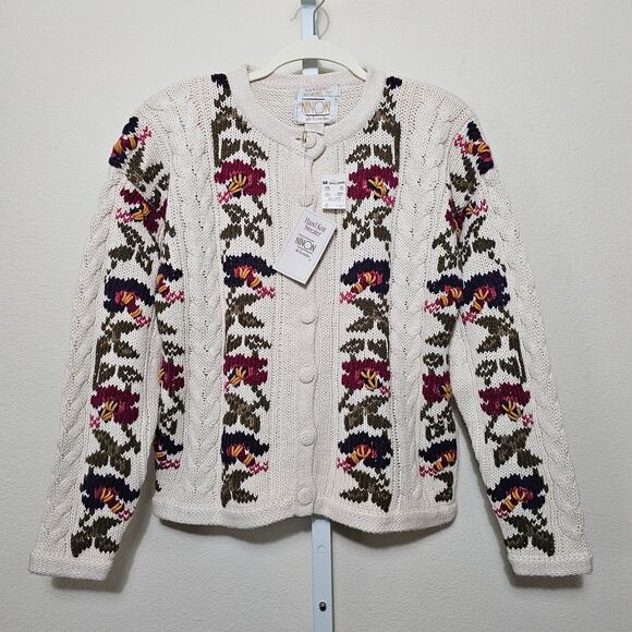 VTG NINON DE LENCLOS NWT Floral Bird Print Embroidered Cottagecore Cardigan Sz M - Picture 3 of 16